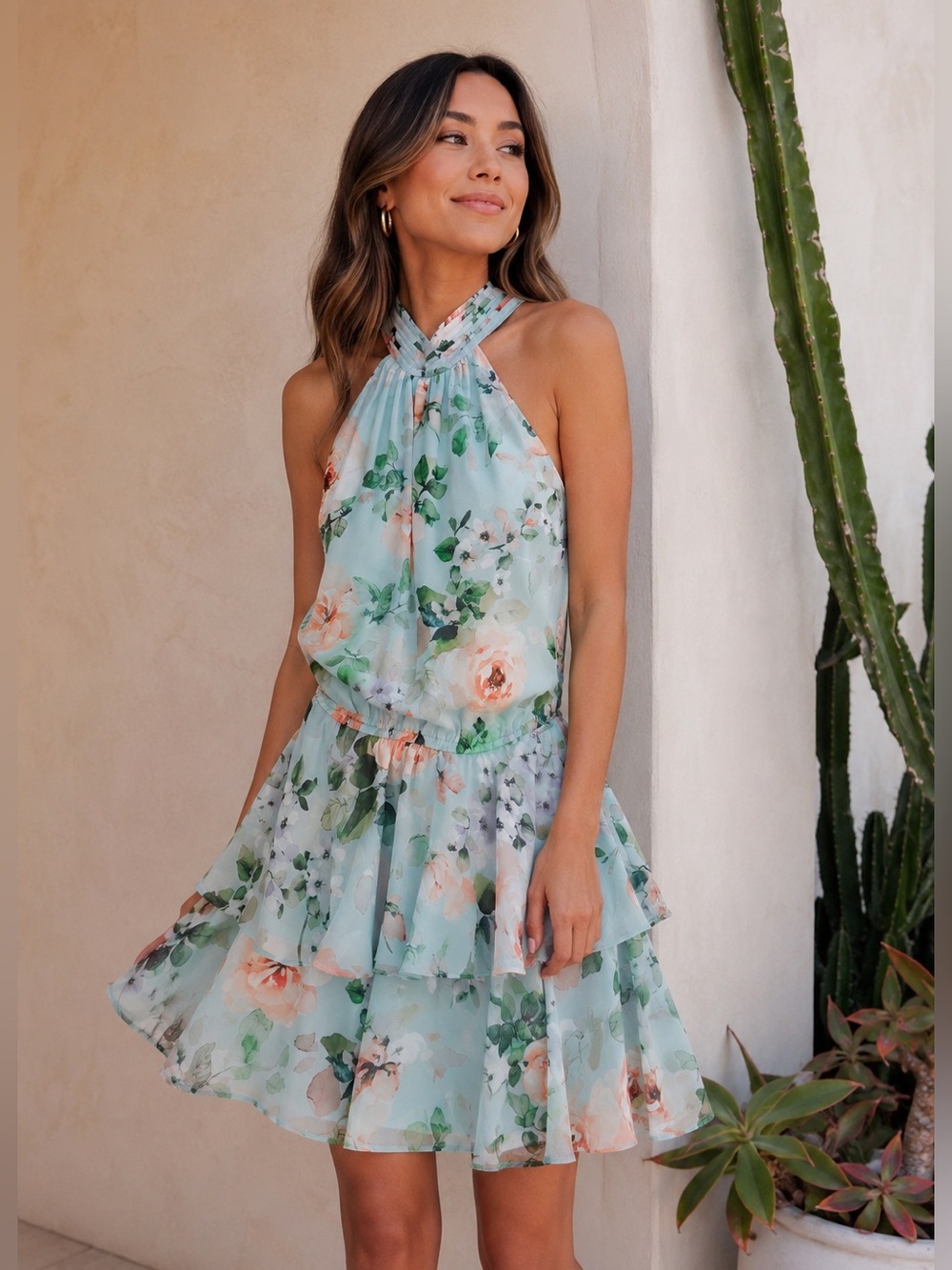 Yumi Kim Meghan Dress NWT Silk Blend Sunday Rose Aqua Floral Halter Dress Small